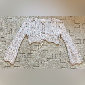 Francesca's Collections White Knitted Long Sleeve Crop Top